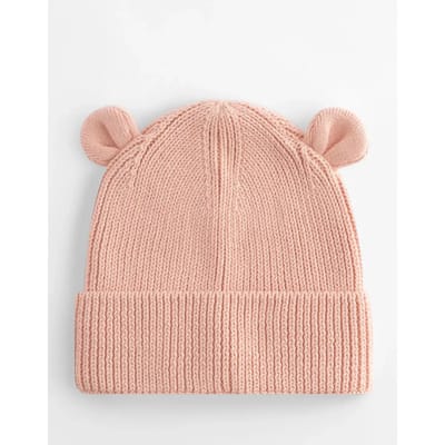 Organic Baby Bear Beanie - Peach - 6-12 MTHS