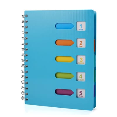 Allecto - Notitieboek A5 - Ringband - Waterdichte hardcover - Blauw - Collegeblok met tabbladen - Geschikt voor studenten - 5 onderwerpen