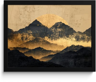 Poster in lijst - Fotolijst 40x30 cm - Posters - Gouden Bergen bij Maanlicht - Posterlijst zwart - Decoratie - Wanddecoratie woonkamer - Muurdecoratie slaapkamer