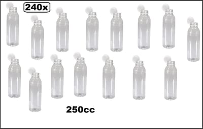 240 stuks Fles Pet Transparant 250cc met witte dop - Petfles sappen water fles