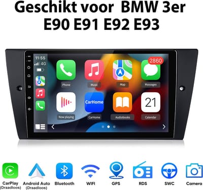 Junsun Android 15 Autoradio Geschikt Voor BMW 3er E90 E91 E92 E93 Accessoires 4GB+64GB - Draadloze CarPlay & Andriod Auto - GPS-navigatiesysteem - Bluetooth - Stuurwielbediening - WiFi - 9-inch Touchscreen - RDS - USB