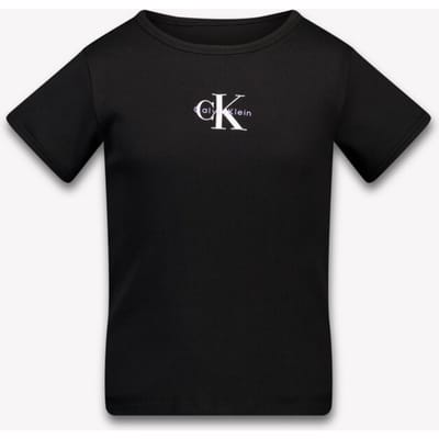Calvin Klein Girls Monologo Rib Baby Tee Black Size: 8 | T-shirts Outlet | Unisex | Zwart