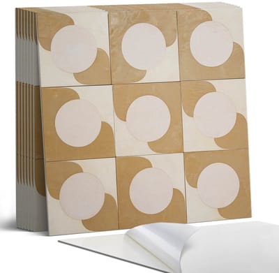 Coloray Plaktegels - Geometrische cirkels en bogen Portugese Tegels - 30 cm x 30 cm - Beige Plaktegels - 9 stuks - Vierkant PVC Tegels - Plaktegels Keuken - Zelfklevende Vloertegels - Vinyl Tegels - Zelfklevende Tegels