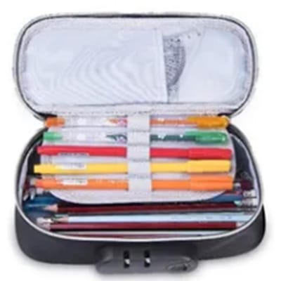 Slot Potlood Etui 4 Lagen Lichtgewicht Draagbaar Slot Combinatie Rits Pennen Etui met Dubbele gray