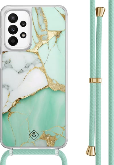 Casimoda® hoesje met mintgroen koord - Geschikt voor Samsung A23 - Marmer Mintgroen - Afneembaar koord - TPU/acryl - Mint