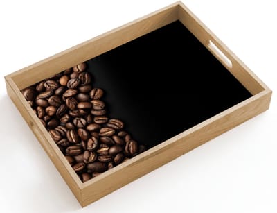 Dienblad hout 40x30 cm - Schootdienblad - Koffiebonen - Zwart - Eenvoudig - Borrelplank rechthoek - Plateau dienbladen