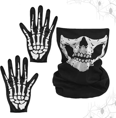 Skeleton Mask en Handschoenen voor Halloween Cosplay en Carnaval - Zwart en Wit, Perfect voor Volwassenen en Motorfietsgebruik