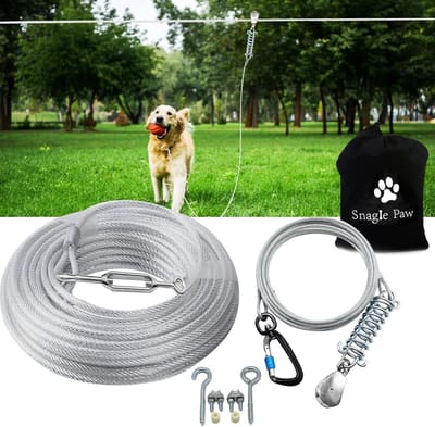 Hondenstrikloper Tuin - Honden Trolley Systeem - Veilig Buiten Spelen - Heavy Duty Aluminium - 15 Meter Lijn - Zilver