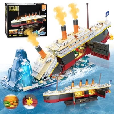 Bouwspeelgoed Titanic 2-in-1 met LED-verlichting - Mini bouwdoos, 1935 stuks scheepsmodel