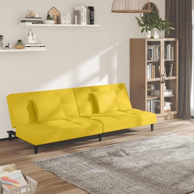 vidaXL - Slaapbank - 2-zits - met - 2 - kussens - fluweel - geel