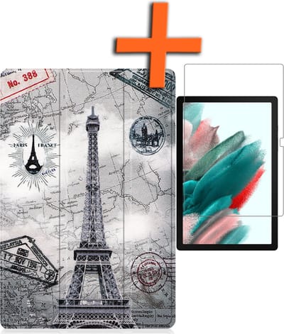 Hoesje - Geschikt voor Samsung Galaxy Tab A8 - Met Screenprotector - Trifold Bookcase - Hard Cover - Hardcover Book Case - Tablet Hoes - Eiffeltoren