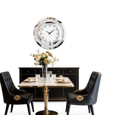 Allero Klok - Wandklok - Spiegel Klok - Ronde Wandspiegel - Zilver - 60 cm - Elegante Spiegelklok - Zonder Verlichting - Woonkamer
