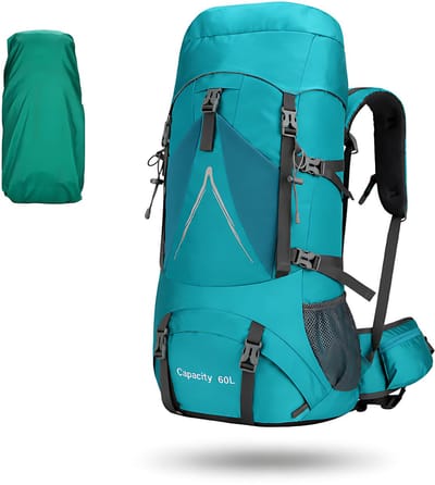 CarryQuest® 60L Wandelrugzak - Waterdichte Hiking Backpack met Regenhoes, Drinksysteem, Schoenopbergvak & Heupvakken - Groen
