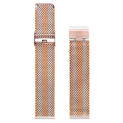 Tweekleurig Milanese Mesh Horlogebandje Geweven Roestvrij Staal + opening tool - Rose / Staal 16mm