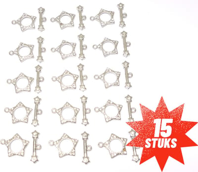 Art & Pearls Kapitel Juwelensluitingen met Bergkristal – 15 Stuks – Zilverkleur – Anti-allergisch – Stervormige T-Bar Sluitingen voor Armbanden en Kettingen