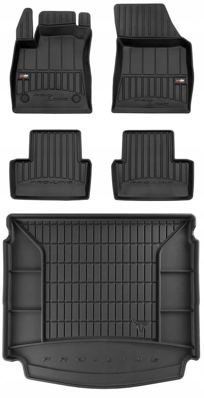 Frogum ProLine Complete Set: Luxe Rubberen Automatten + Kofferbakmat - Geschikt voor RENAULT MEGANE IV GRANDTOUR Vanaf 2016 - Hoge Laadvloer - Perfecte Pasvorm - Geurloos TPE - Zwart