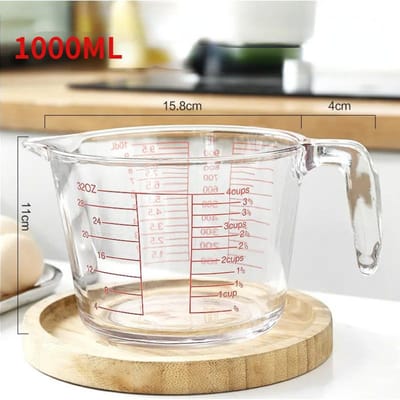 Tasse à mesurer 500/1000 ml en verre gradué transparent de qualité supérieure avec bec verseur et poignée, ustensile de cuisine, tasses de cuisson au micro-ondes beige
