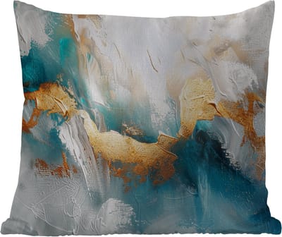 Sierkussen Buiten - Abstract - Kunst - Gold - Blauw - 60x60 cm - Weerbestendig