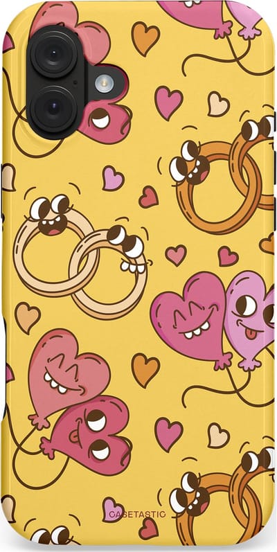 Casetastic hoesje geschikt voor Apple iPhone 16 Plus - MagSafe - Dubbellaagse bescherming - Gele Hartenpret - Fashion Case - Goud Taupe Koraal