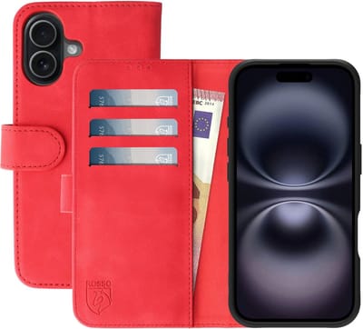 Rosso Element Geschikt voor Apple iPhone 16 | Wallet Book Case | Portemonnee Hoesje | 3 Pasjes | Magneetsluiting | Stand Functie | Rood