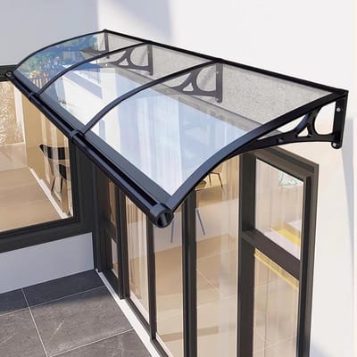 Deurluifel luifel voor raam voordeur transparante buitenluifel met aluminium beugel voor UV regen sneeuw bescherming 80x120cm/31"x47"