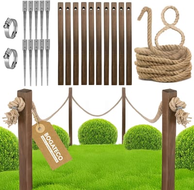 BOGATECO houten hek met jute touw | Zeilhek 18 m | 13 verschillende lengtes | Inclusief montagekit