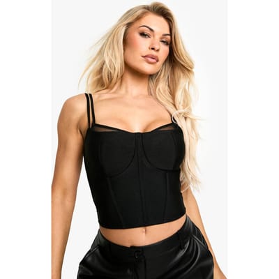 boohoo Dames Bandage Mesh Insert Cupvormige Korset Top | Zwart | Maat: 36