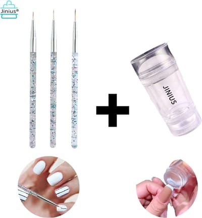 Nagelstempel Doorzichtig - Dubbele Siliconen Gel Stamper + Nagel Penseel Set 3 Stuks Zilver - French Manicure Tip Stempel - Nagelstempel Met Schraper - Nail Art Jelly Stamp - Nagel Stempel Kussen - Nail Art - Nail Pencil - Nagel Pennenset