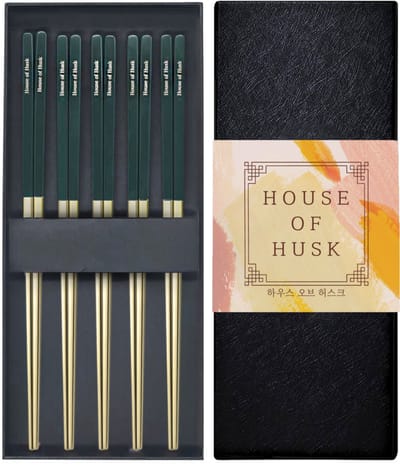 House of Husk Chopsticks Set - Koreaanse Eetstokjes - Vaatwasserbestendig - RVS - 5 Paar - Duo Tone - Groen Goud