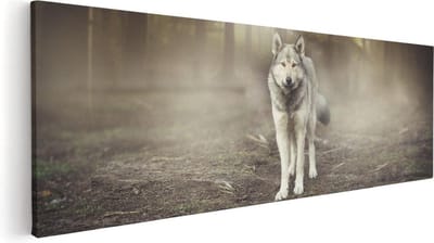 Artaza Canvas Schilderij Wolf Bos - 60x20 cm - Wanddecoratie Dieren - Muurdecoratie Boom - Kamer Accessoires