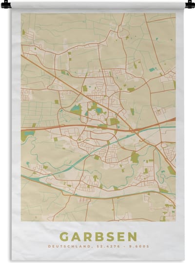 Wandkleed - Wanddoek - Kaart - Garbsen - Vintage- Stadskaart - Plattegrond - 120x180 cm - Wandtapijt