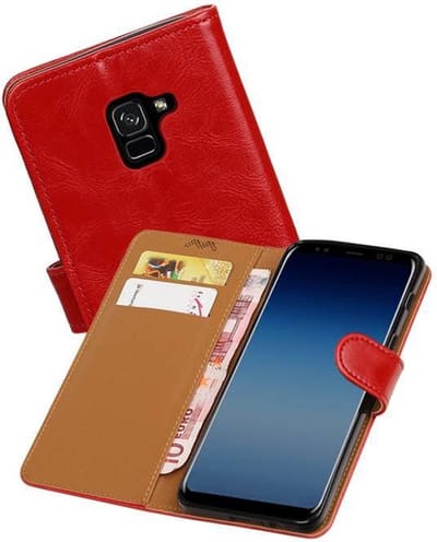 Zakelijke Book Case Telefoonhoesje Geschikt voor de Samsung Galaxy A7 2018 - Portemonnee Hoesje - Pasjeshouder Wallet Case - Rood