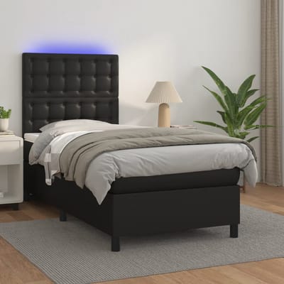 vidaXL - Boxspring - met - matras - en - LED - kunstleer - zwart - 90x190 - cm