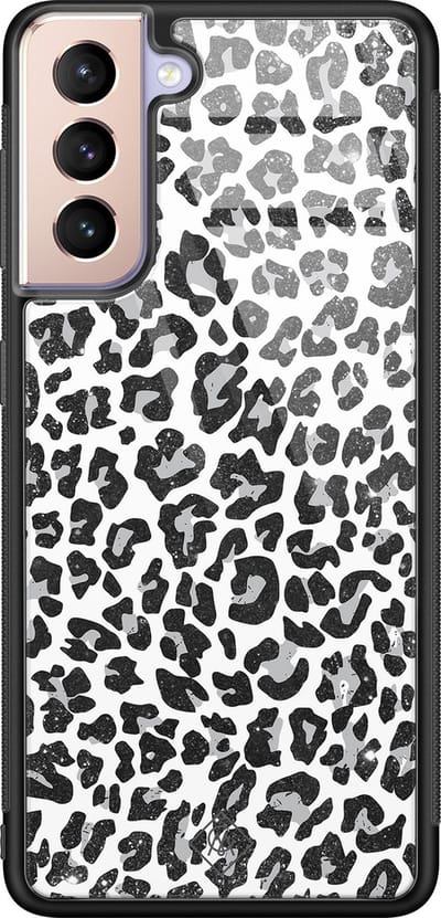 Casimoda® hoesje - Geschikt voor Samsung Galaxy S21 - Luipaard Grijs - Luxe Hard Case Zwart - Backcover telefoonhoesje - Grijs