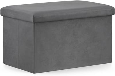 Grote Zitpoef met Opbergruimte - Opvouwbare Voetenbank of Kruk in Zacht Grijs Fluweel (60x38x38 cm)