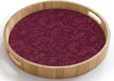 Dienblad rond 40x40 cm - Schootdienblad hout - Bladeren - Patroon - Paars - Borrelplank rechthoek - Plateau houten dienbladen