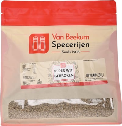 Van Beekum Specerijen - Peper Wit Gebroken - 1 KG (hersluitbare stazak)
