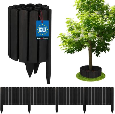 KOTARBAU® Bloembedrand, Rolborder, 200 x 30 cm, Antraciet, Tuinafscheiding, Houten Tuinhek, Borderrand, Palissade, Schapenhek, Tuindecoratie