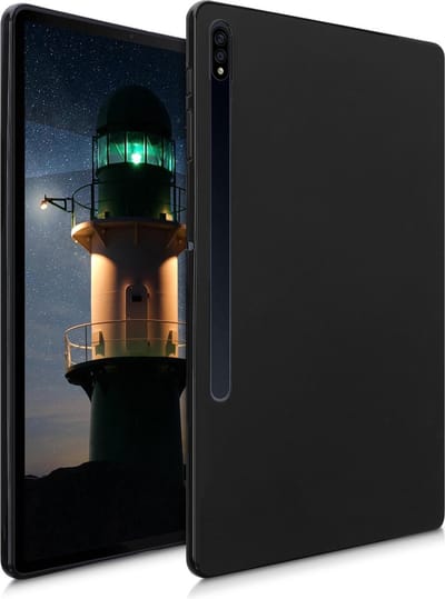 kwmobile Hoes geschikt voor Samsung Galaxy Tab S8+ Plus / Galaxy Tab S7+ Plus - Siliconenhoes voor tablet in hoogglans zwart - Tablet cover