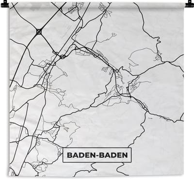Wandkleed - Wanddoek - Baden-Baden - Stadskaart - Plattegrond - Kaart - 180x180 cm - Wandtapijt