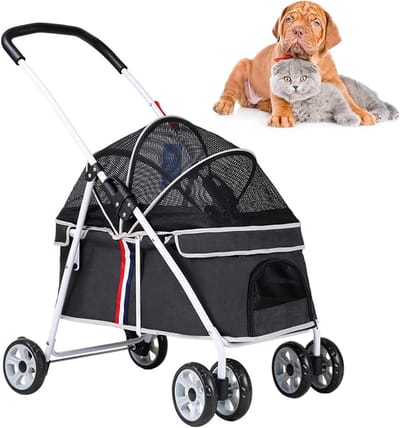 Huisdier Wandelwagen - Reiswagen Hond - Comfortabel Reizen - Opvouwbaar Ontwerp - Tot 20 kg - Zwart