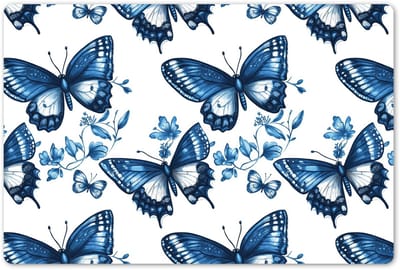 Placemats 45x30 cm - Placemat kunststof - 1 stuk - Blauw - Vlinders - Bloemen - Wit - Borden onderleggers - Decoratie voor op tafel - Keuken tafeldecoratie accessoires - Vinyl onderlegger - Tafelversiering