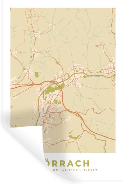 Muurstickers - Sticker Folie - Stadskaart - Lörrach - Vintage - Kaart - Plattegrond - 20x30 cm - Plakfolie - Muurstickers Kinderkamer - Zelfklevend Behang - Zelfklevend behangpapier - Stickerfolie