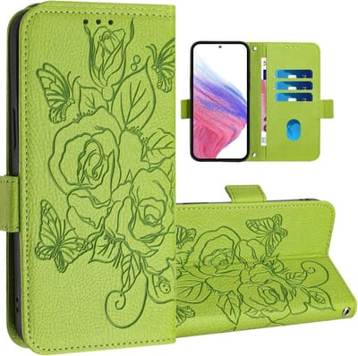 Wallet Flip Case voor Samsung Galaxy S10 met Kaartsleuven, Kickstand en RFID Bescherming - Premium Leren Hoes in Roze Bloemen en Groen