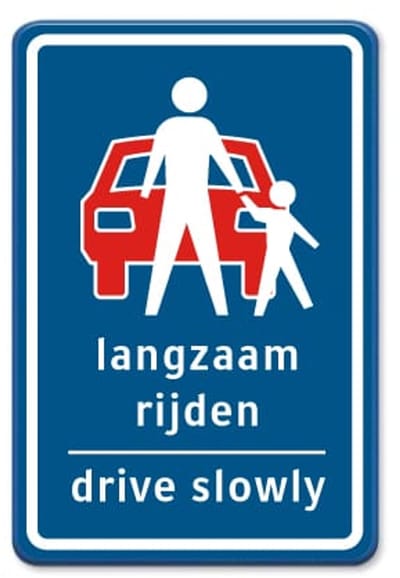 Bord Langzaam rijden - Drive slowly - blauw - Weerbestendig Aluminium - 40x60 cm - Bevestiging: Zonder bevestiging (alleen het bord)