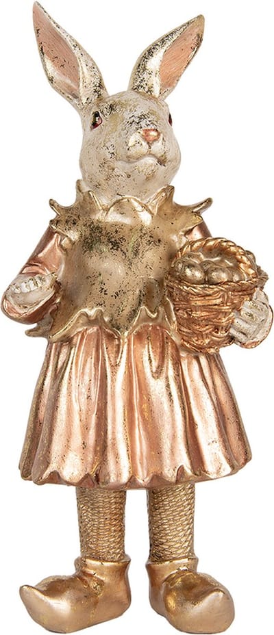 Clayre & Eef Decoratie Beeld Konijn 35 cm Beige Roze Kunststof