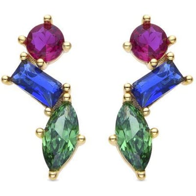 Luxenter Oorbellen van 925 sterling zilver en veelkleurige zirkonia met een afwerking in 18 karaats geelgoud - Shion