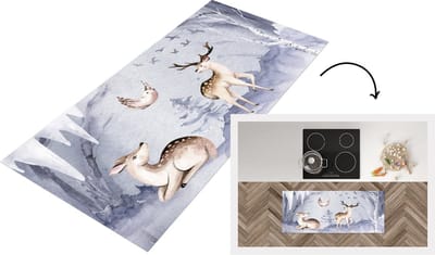Keukenloper - Loper keuken - Winter - Hert - Vogel - 120x50 cm - Keukenloper vinyl