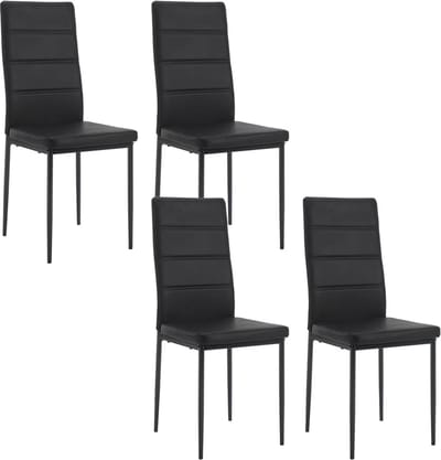 BukkitBow - Set van 4 Eetkamerstoelen van Kunstleer - met Metalen Onderstel - Zwart