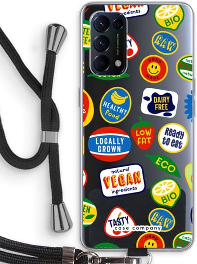 Case Company® - Hoesje met koord geschikt voor Oppo Find X3 Lite hoesje met Koord - Fruitsticker - Telefoonhoesje met Zwart Koord - Bescherming aan alle Kanten en Over de Schermrand